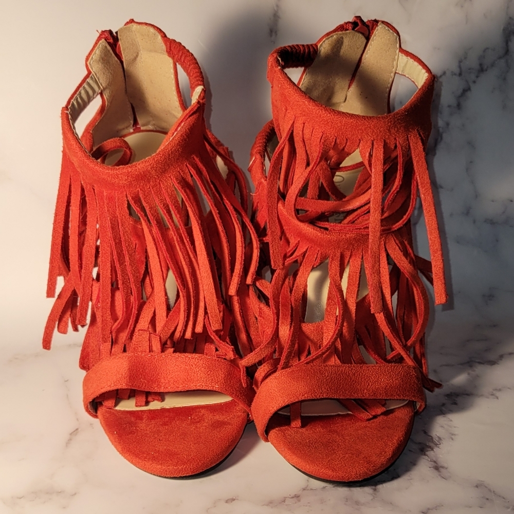 Suede Fringe Heels